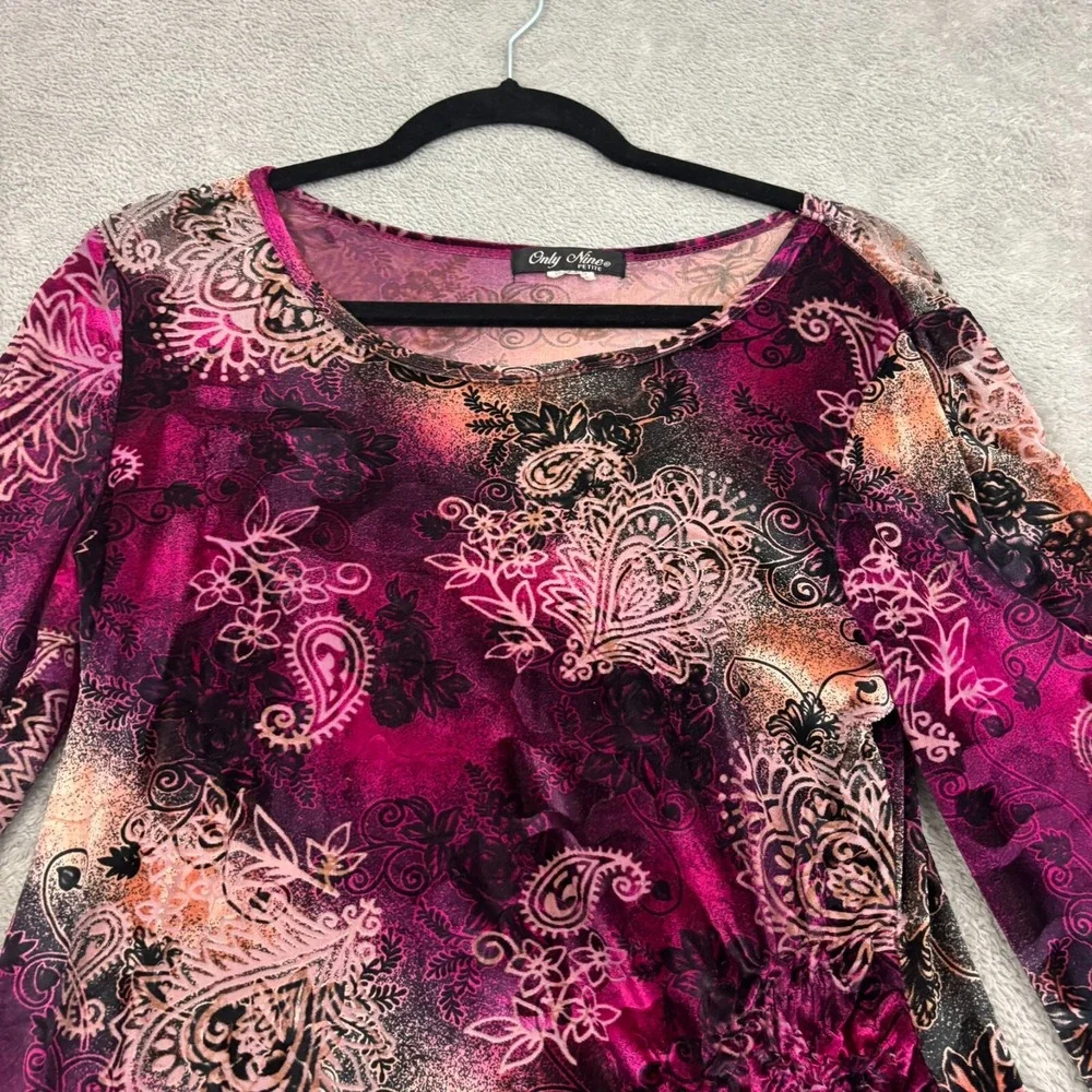 VTG‎ Only Nine Womens Ruched Velvet Burnout Blouse PL Multicolor Y2K Whimsigoth